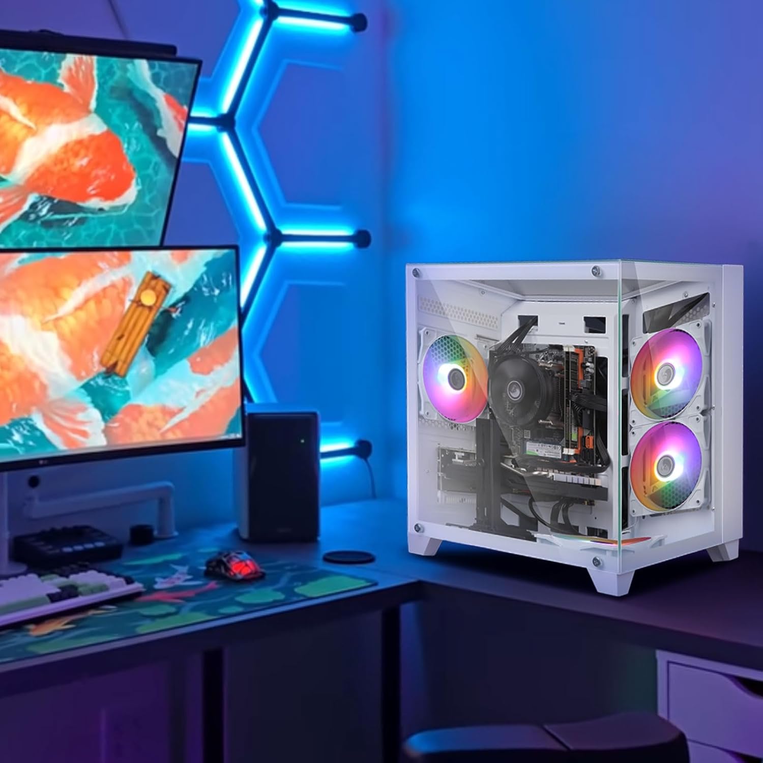 Gaming PC Intel Core i5-3470 3.2GHz, Radeon RX 560 4GB, 16GB DDR3 RAM, 512GB NVMe SSD, RGB Fan, Prebuilt Desktop Tower for Streaming & Daily Use