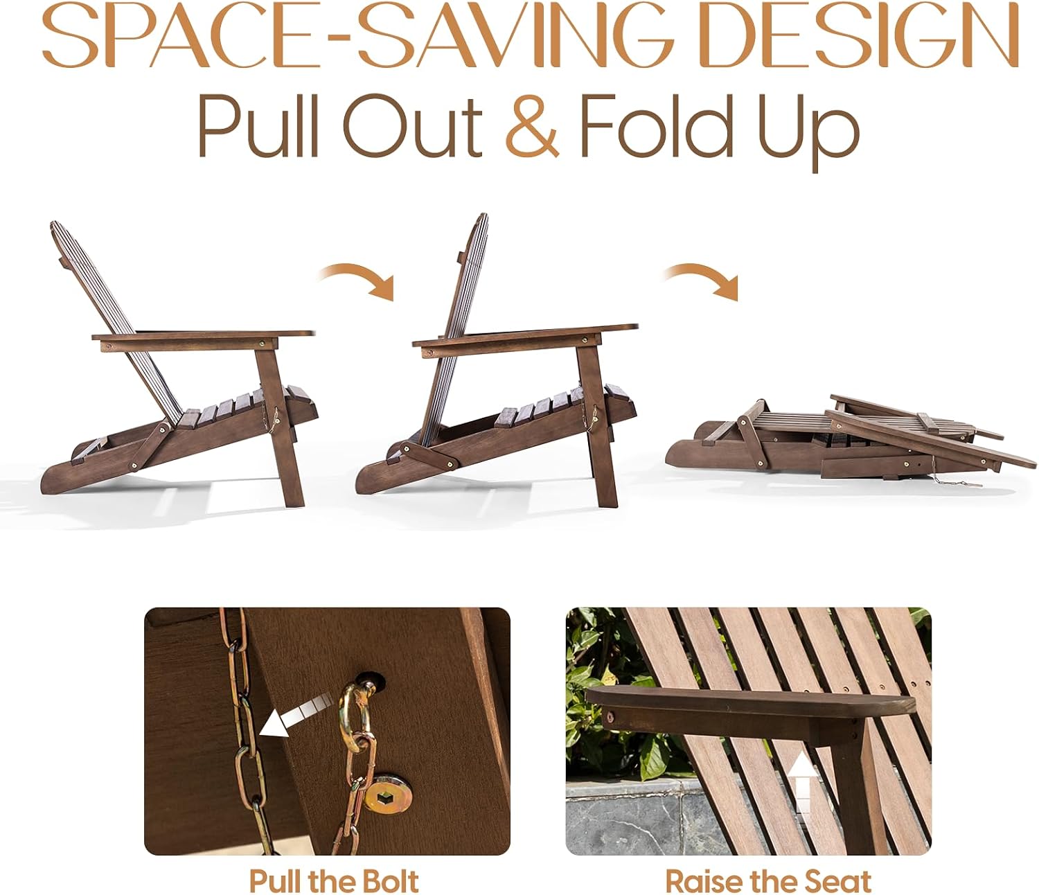 IDZO Outdoor Adirondack Chair Set of 2, Pre-Assembled Backrest, Furniture Set, Outdoor Furniture for Garden, Porch, Deck, Firepit