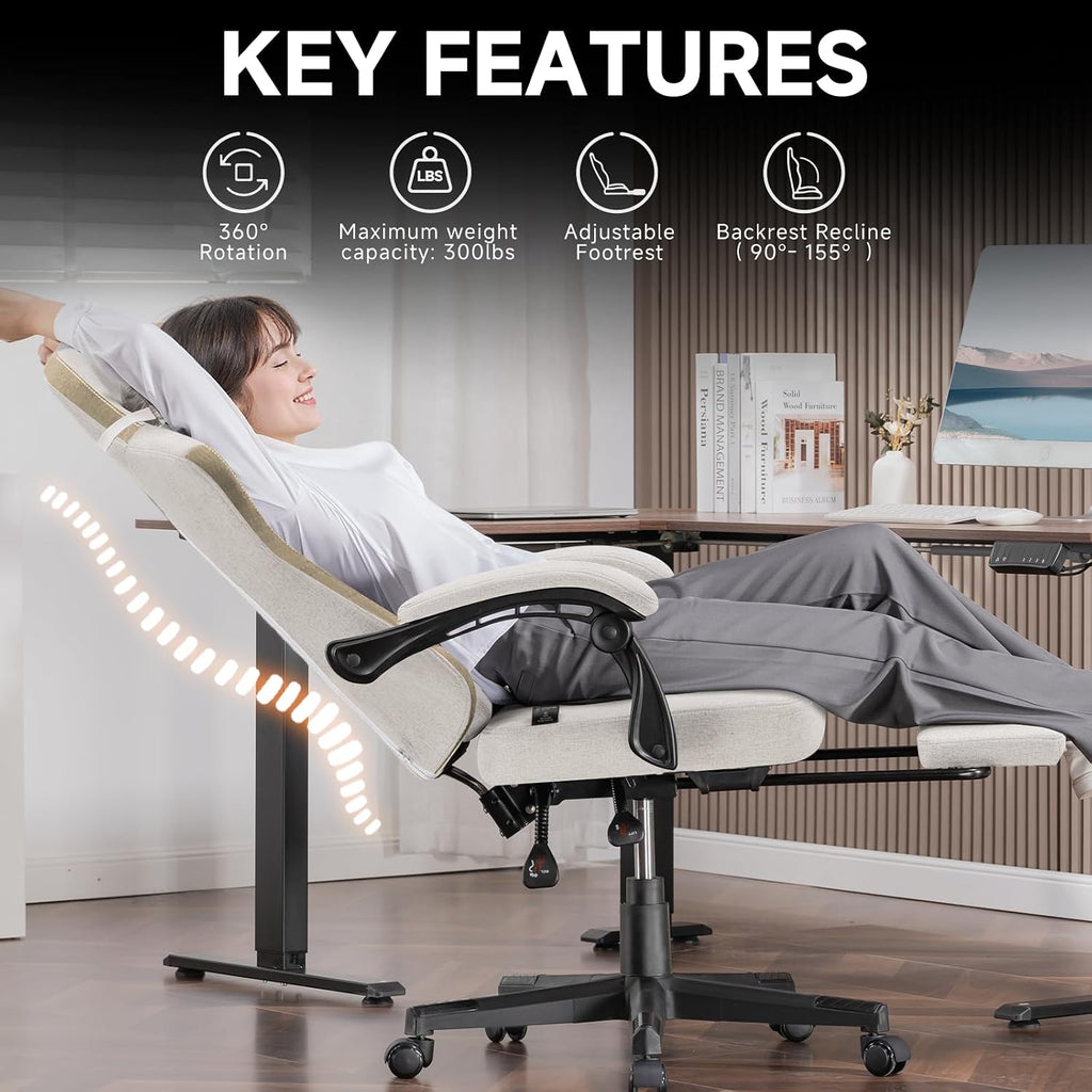 GTPLAYER Gaming Chair, Fabric Computer Office Chair with Pocket Spring Cushion, Ergonomic Office and Gaming, Video Gaming Chair with Linkage Armrests, High Back Desk Chair with Adjustable Recliner