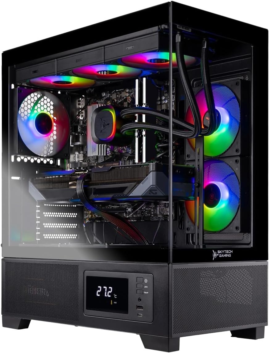 Skytech Gaming Azure 3 Plus Gaming PC, AMD Ryzen 7 7800X3D 4.2GHz, NVIDIA RTX 5060 Ti 16GB, 1TB Gen4 NVMe SSD, 32GB DDR5 RAM 5600, 850W Gold ATX 3 PSU, 360 ARGB AIO, Wi-Fi, Win 11, Desktop