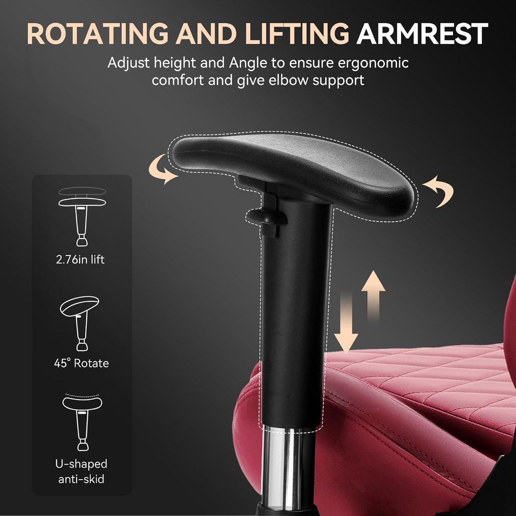 GTPLAYER Gaming Chair, Computer Chair with Bluetooth Speakers, High Back Ergonomic Office Chair Desk Chair with Lumbar Support, Height Adjustable Game Chair with Footrest 330LBS, WineRed