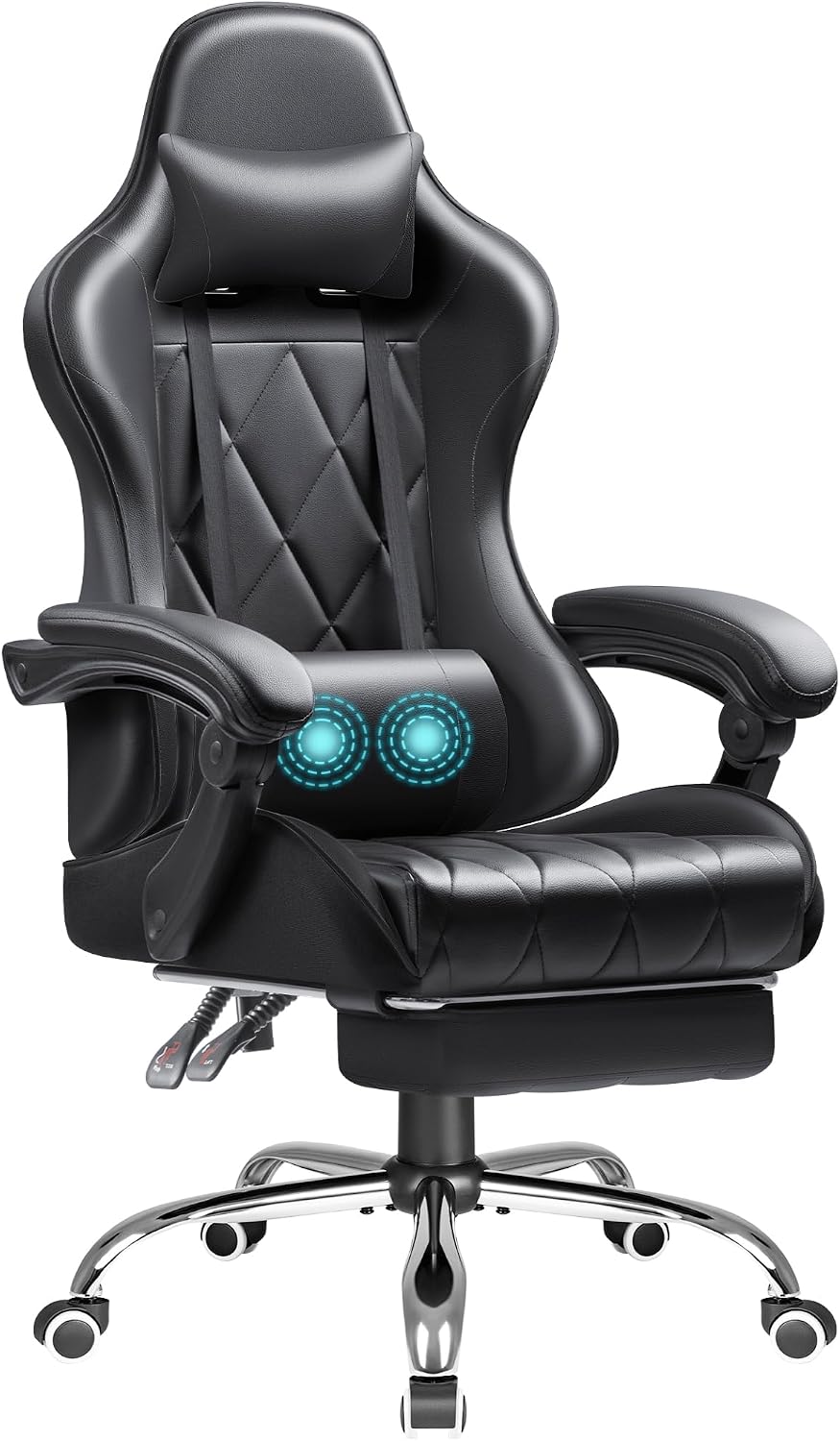 Shahoo Gaming Chair with Footrest and Massage Lumbar Support, Computer Game Chairs Ergonomic Office Seat Height Adjustable with Headrest, Black