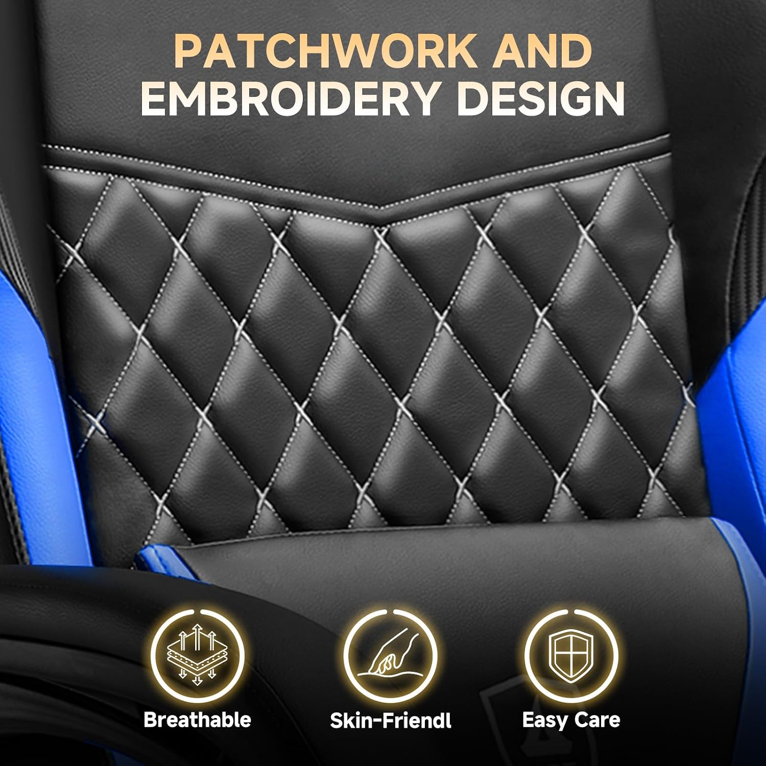 GTPLAYER Gaming Chair, High Back Leather Computer Gaming Chair with Footrest, Ergonomic Height Adjustable Office Chair with Removable Cover and Lumbar Support for Gaming and Work (Blue)