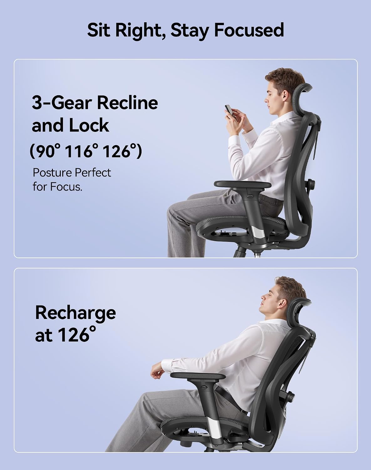 SIHOO M57 Ergonomic Mesh Office Chair, High Back Home Desk Chair with 3D Armrests, Lumbar Support and Adjustable Headrest, Comfortable Computer Chair, Big & Tall Office Chair Hold 330 LBS-Black