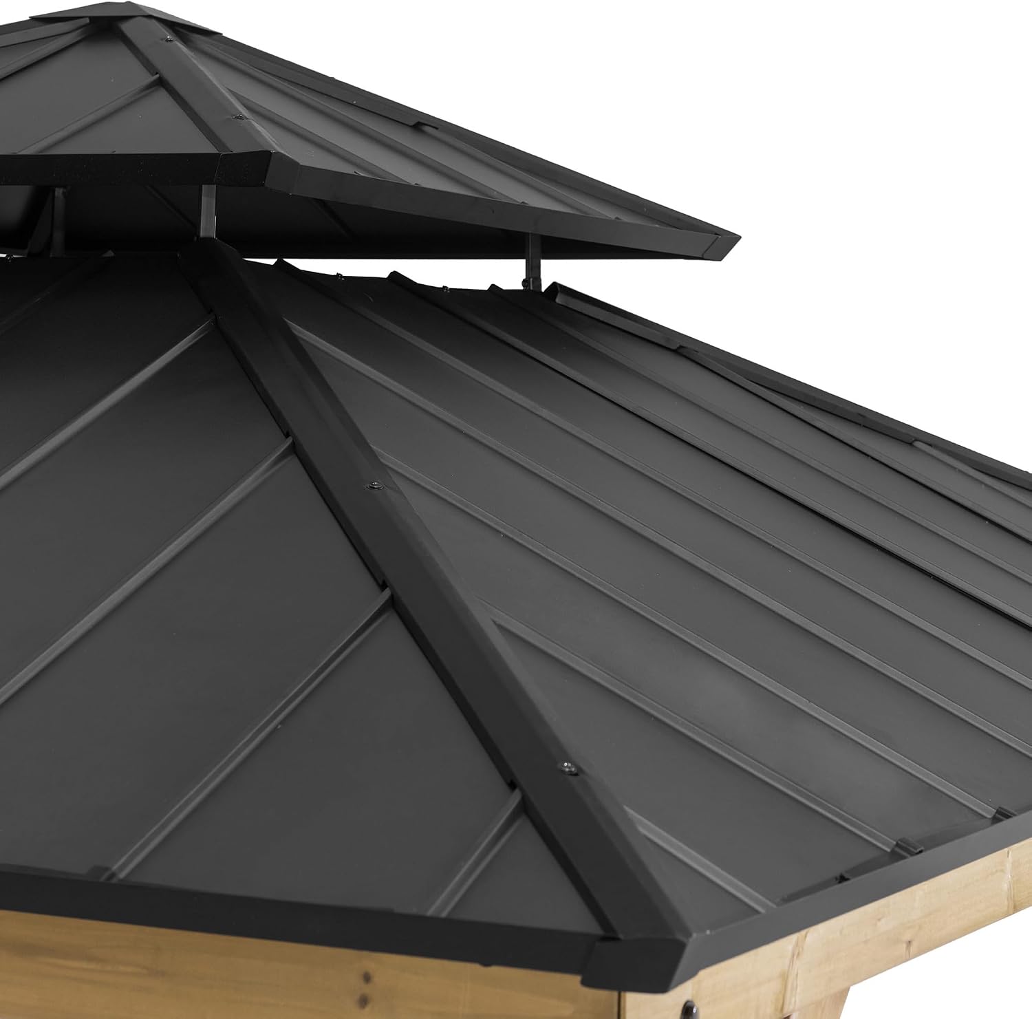 Sunjoy 11 x 11 ft. Wood Gazebo Upgrade Cedar Framed Gazebos with Black Double Steel Hardtop Roof for Garden, Backyard Shade, Matte Black Roof + Natural Wood Frame
