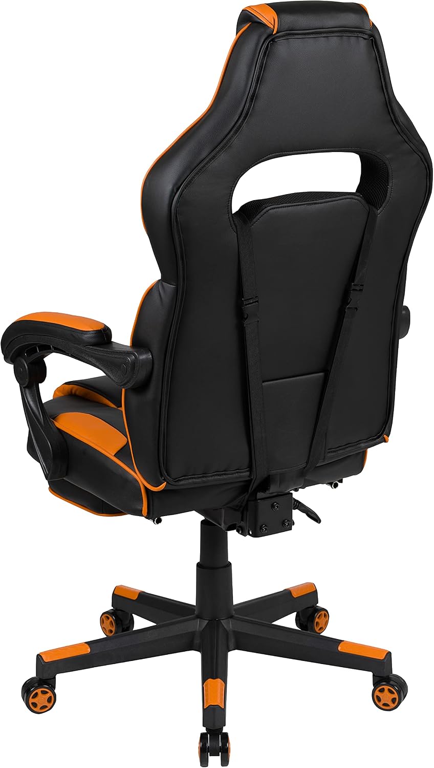 EMMA + OLIVER Black/Orange Ergonomic Gaming Chair -Recline Back/Arms, Footrest, Massaging Lumbar