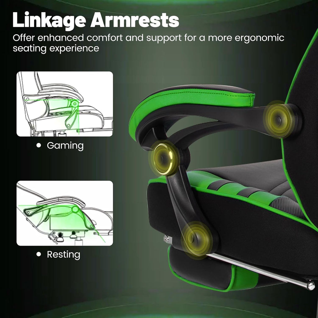 Goplus Gaming Chair, Computer Chair with Footrest and Lumbar Support, Height Adjustable Executive Swivel Rolling Task Chair with 90°-155° Tilt Function (Green)