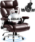 FLEXISPOT 600lbs Big and Tall Office Chair for Heavy People, Heavy Duty Computer Desk Chair with Dynamic Lumbar Support 2D Armrest Blade Wheels, Chairs for Home Office Gaming Working, Leather, Brown