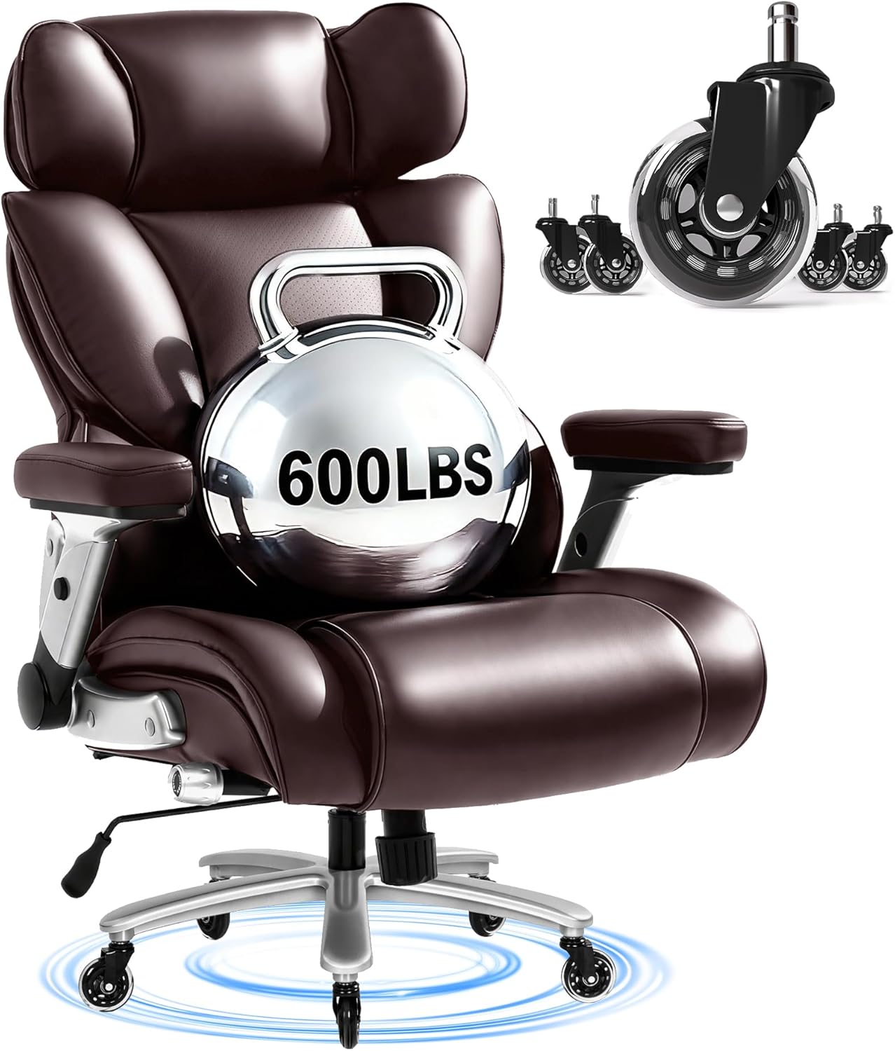 FLEXISPOT 600lbs Big and Tall Office Chair for Heavy People, Heavy Duty Computer Desk Chair with Dynamic Lumbar Support 2D Armrest Blade Wheels, Chairs for Home Office Gaming Working, Leather, Brown