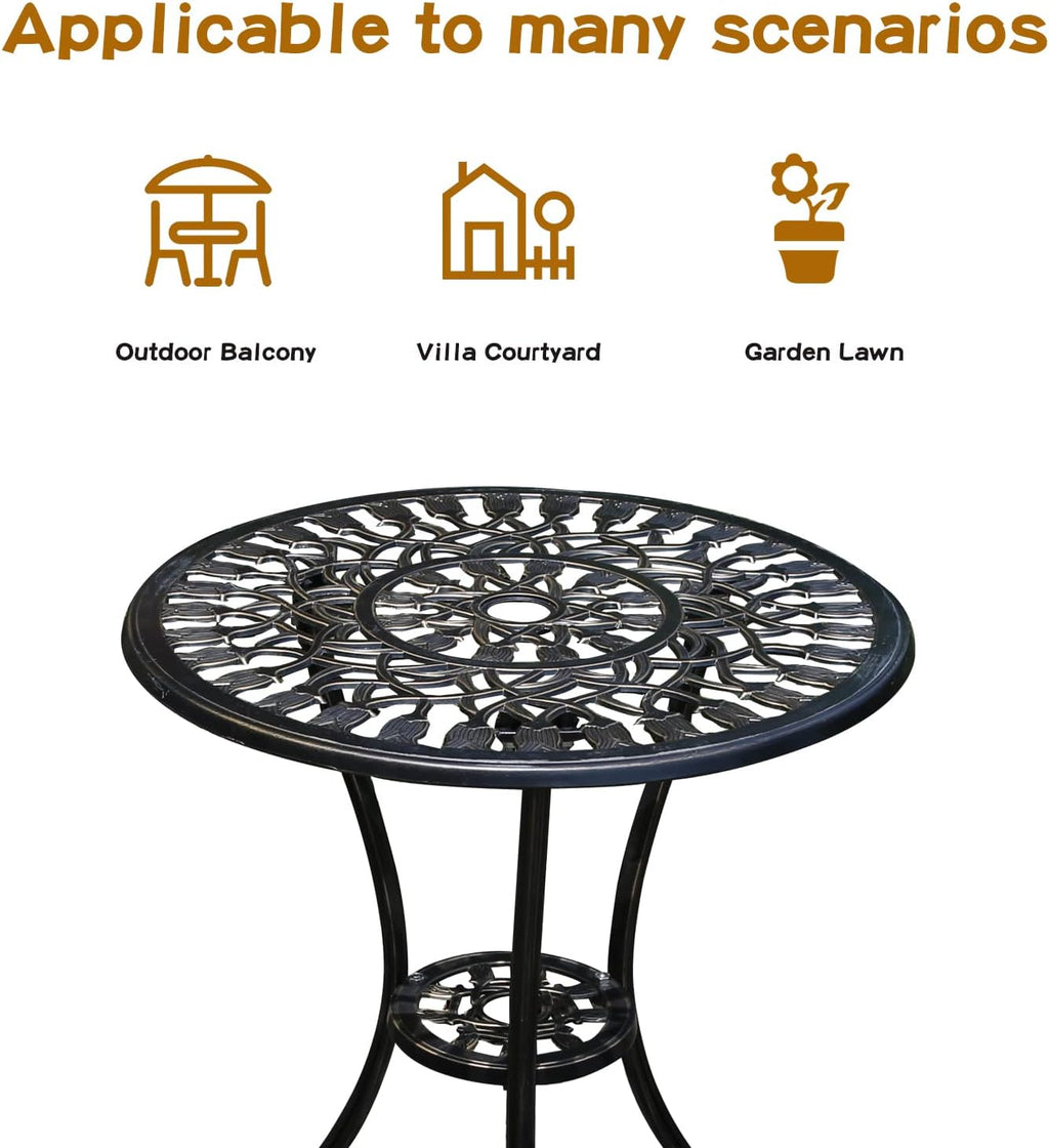 YKSY&YKSY Patio Bistro Set.Rust-Resistant Cast Aluminum Bistro Table Set with Umbrella Hole for Backyard (Tulip Copper)
