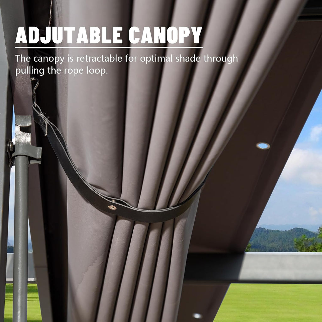 Domi Outdoor Retractable Pergola 11' x 16',Heavy-Duty Aluminum Shelter with Double Sun Shade Pavilion Large Grill Canopy for Gardens,Backyard and Decks,Dark Grey
