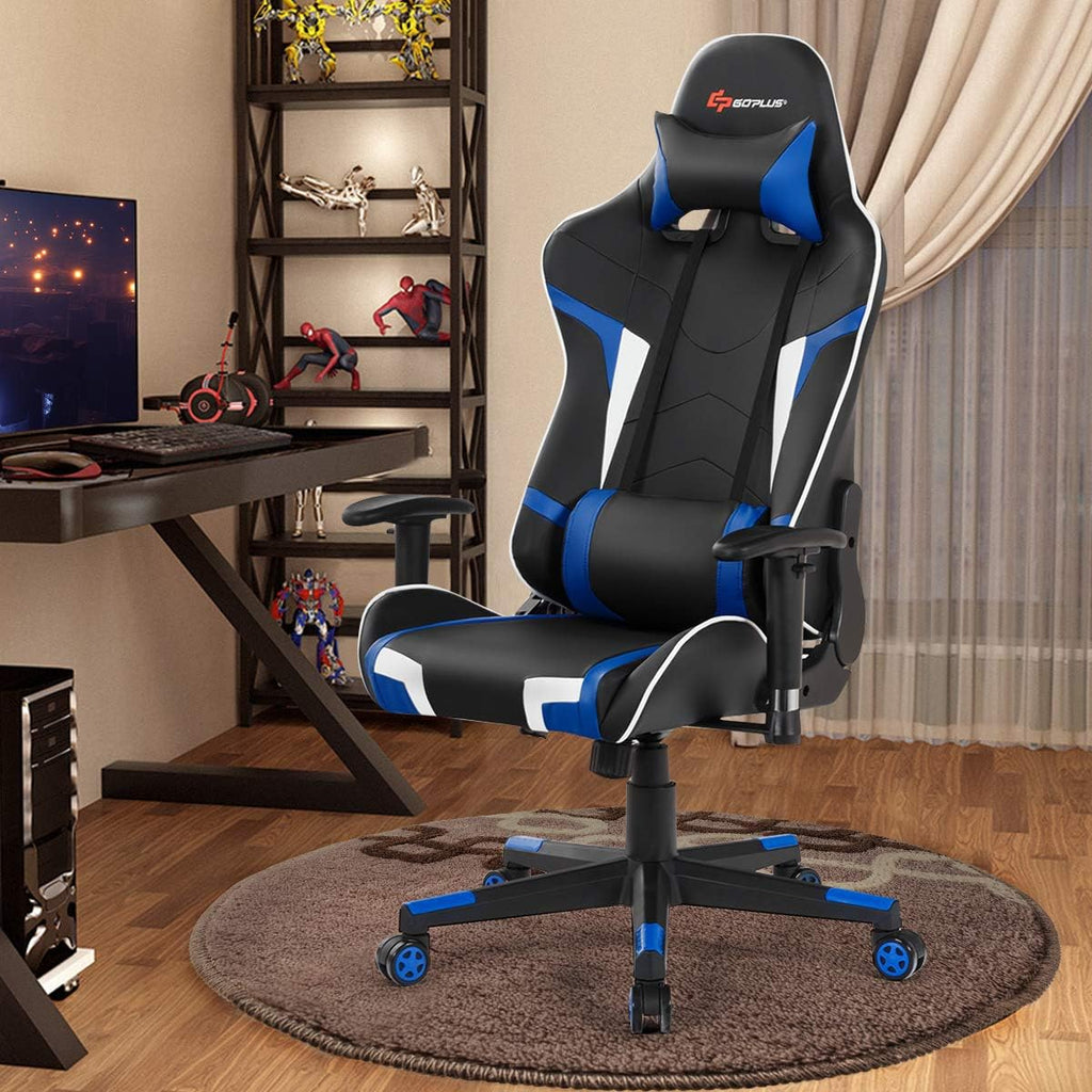 Goplus Gaming Chair - Racing Style, High Back PU Leather, Adjustable Arms & Headrest, Ergonomic Reclining Game Chair with Rolling Swivel Base