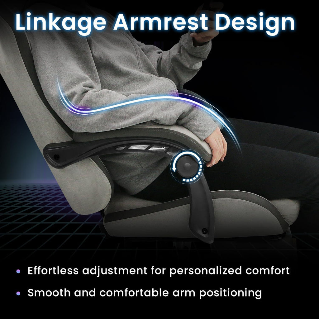 N-GEN GAMING Video Gaming Chair Office Computer Desk Use Ergonomic Reclining Backrest Adjustable Armrests Lumbar Support Footrest High Density Foam Breathable Fabric Heavy Duty Base (Grey)