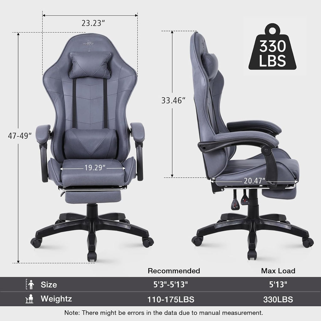 High-Back PC Gaming Chair Office Chair, Desk Task Chair Computer Racing Chair, PU Ergonomic Executive Swivel Rolling Chair with Lumbar Support for Women, Men (Grey)