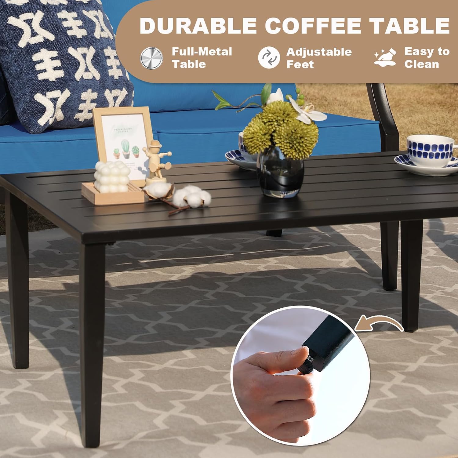 4-Piece Patio Furniture Set, Wider Outdoor Metal Seating Sofa with High Back & Loveseat, Coffee Table, All Weather Metal Conversation Set for Backyard, Poolside, Deck-Peacock
