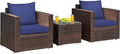 Tangkula 3 Pieces Patio Furniture Set, Outdoor Conversation Rattan Furniture Set w/Washable Cushion and Tempered Glass Tabletop, PE Rattan Wicker Sofa Set for Garden Poolside Balcony