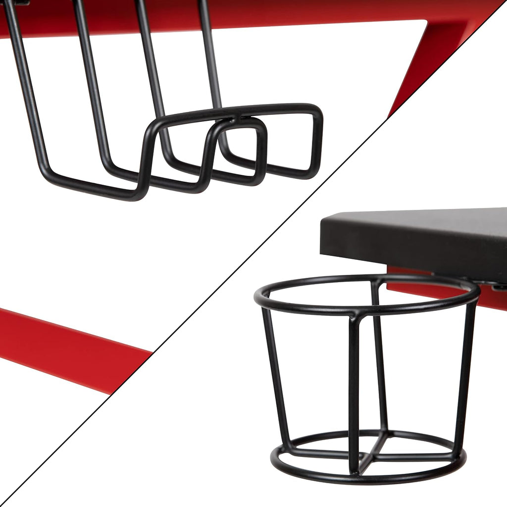Flash Furniture Red Gaming Desk with Cup Holder/Headphone Hook & Gray Reclining Gaming Chair with Footrest