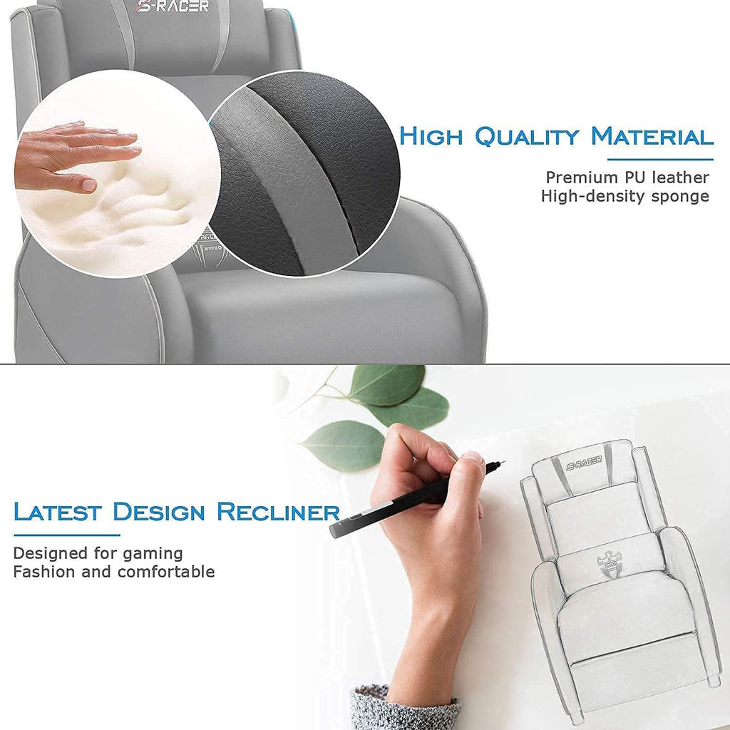 Homall Massage Gaming Recliner Chair, Racing Style Gaming Sofa, PU Leather Home Theater Seat, Living Room Ergonomic Comfortable Gamer Lounge(Grey)