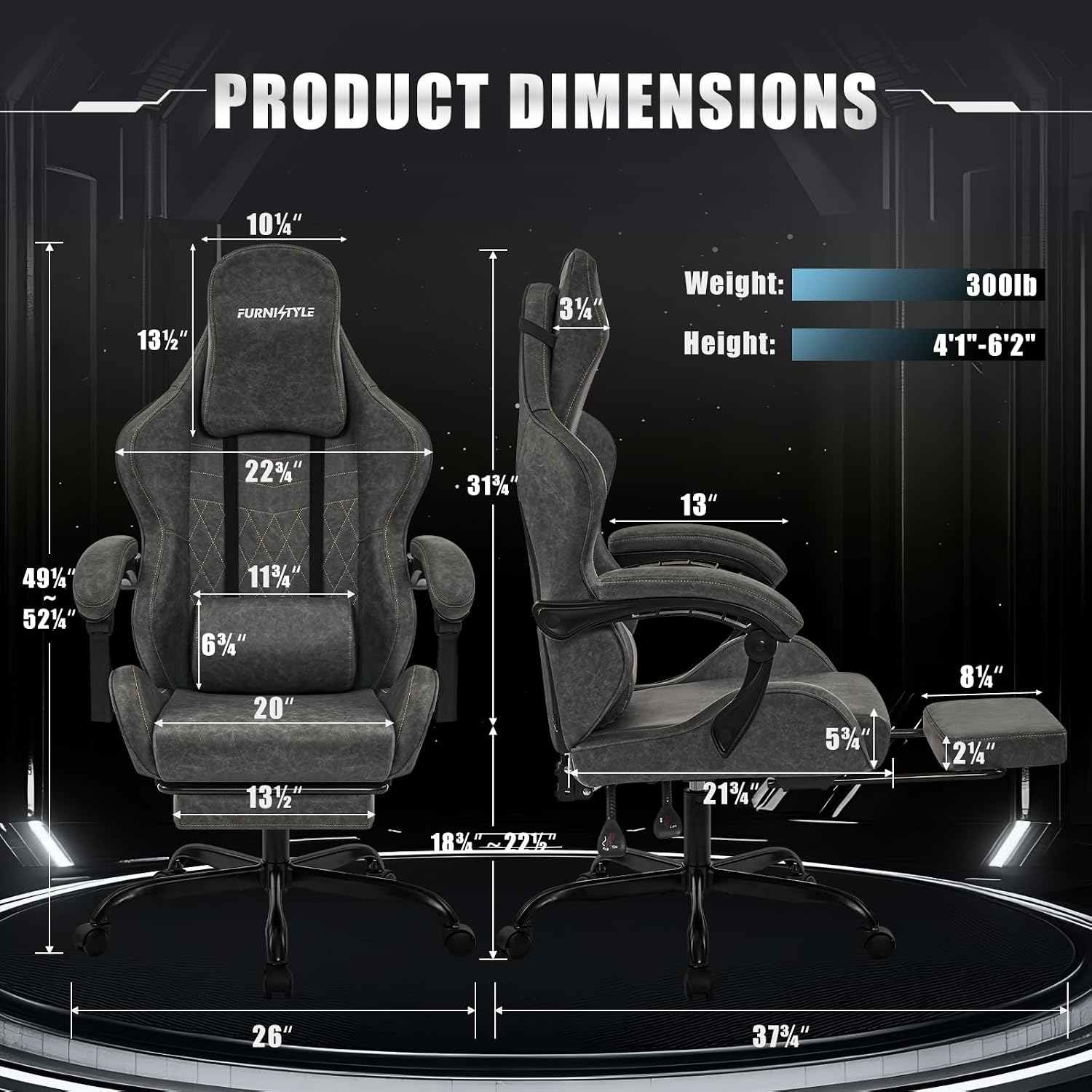 Gaming Chair Video Game Chairs with Large Headrest, Linkage Armrests, Retro PU Leather Ergonomic Computer Chair for Gaming or Office, Grey