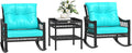 Outsunny Wicker Outdoor Rocking Chair Set, 3 Piece Patio Furniture Set with Padded Cushions and Storage Coffee Table, 2-Seater PE Rattan Bistro Set for Garden Backyard Porch, Turquoise