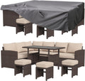U-MAX 7 Pieces Patio Furniture Set with Waterproof Cover, Outdoor Sectional Sofa Conversation Set, All Weather Wicker Rattan Dining Table & Chair with Ottoman, Brown Rattan&Khaki Cushion