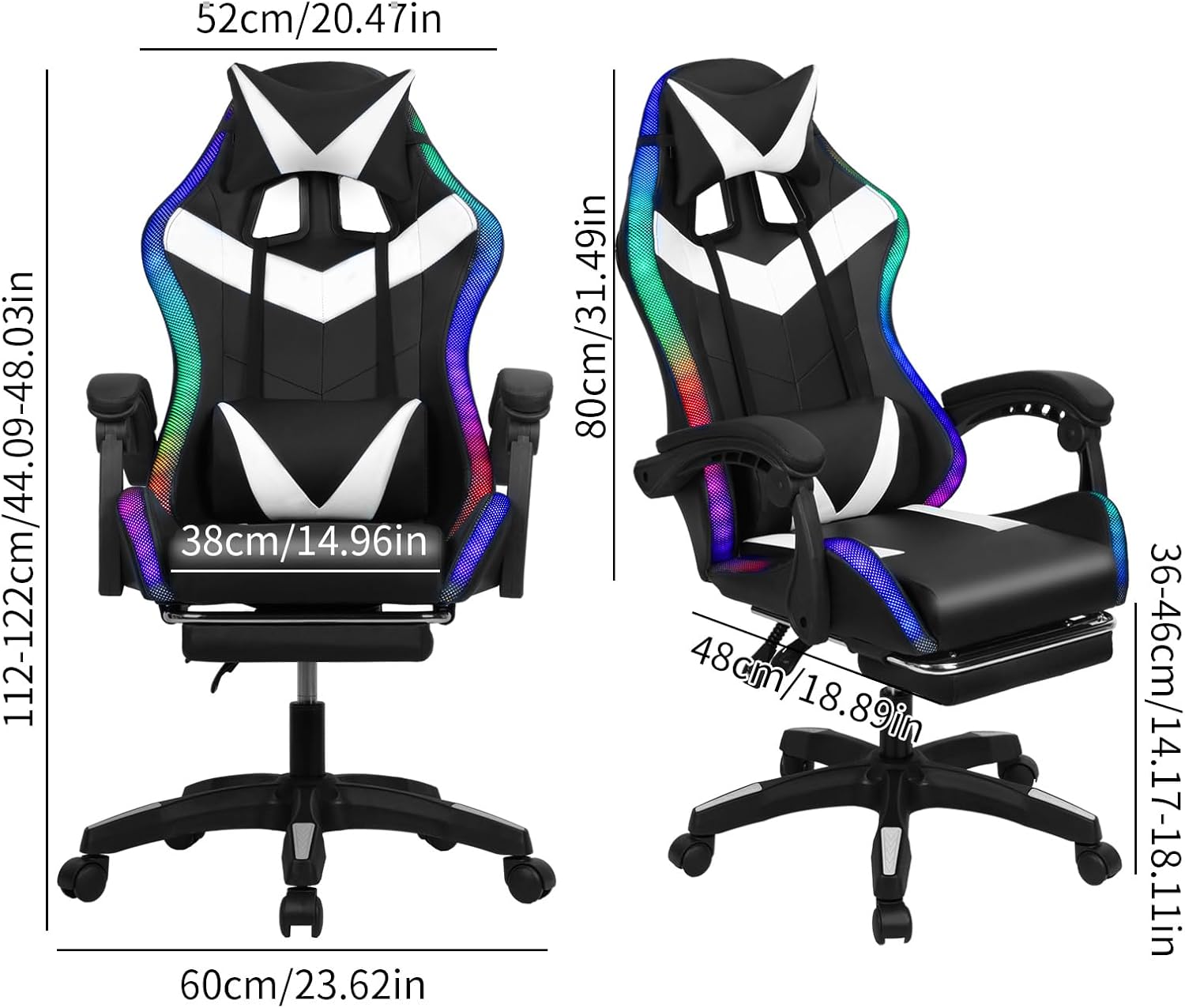 Gaming Chair with Bluetooth Speakers ＆ LED Lights, Ergonomic Massage Computer Chair Height Adjustable, Video Game Chair with 360° Swivel Seat and Headrest, 397LBS Load