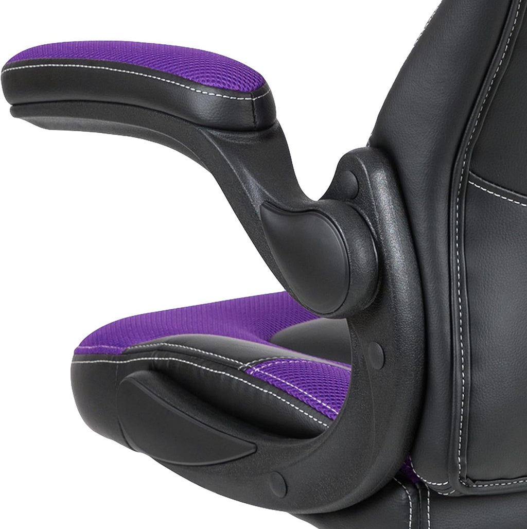 Flash Furniture X10 Gaming Chair Racing Office Ergonomic Computer PC Adjustable Swivel Chair with Flip-up Arms, Purple/Black LeatherSoft
