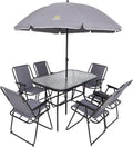 Nice C Outdoor Dining Sets, Patio Furniture Set, 8 Piece Set with Umbrella, Garden Outdoor Furniture Table Set with Removable Umbrella, Glass Table, and 6 Folding Chairs (Grey)
