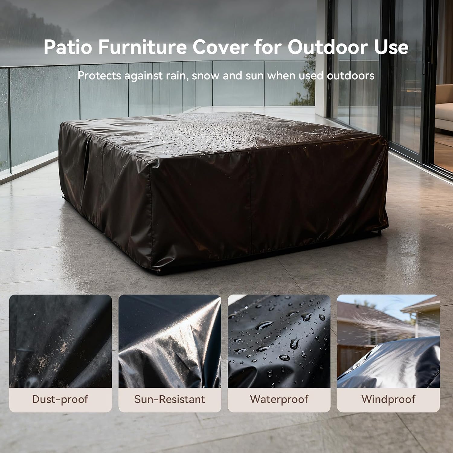 Aoxun Aluminum Patio Furniture Set, 4 Seats Sectional Metal Patio Furniture with Coffee Table, Thick Cushions and Waterproof Cover, Modern Outside Sectional Set for Backyard/Garden/Poolside, Dark Grey