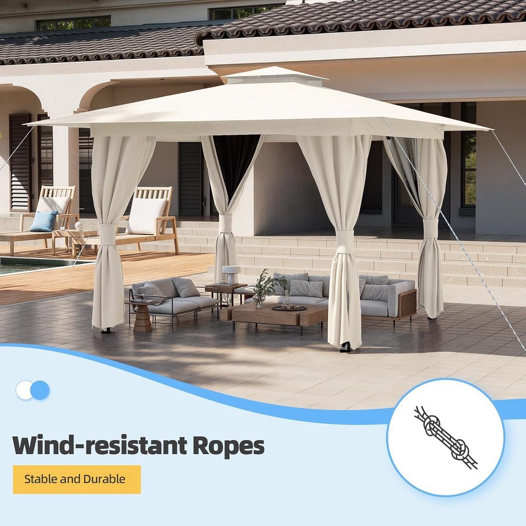 MELLCOM 10'x10' Outdoor Gazebo Kahaki for Patio, Heavy Duty Party Tent with Double Roofs, Outdoor Canopy with Curtains and Nettings for Deck, Lawn and Backyard