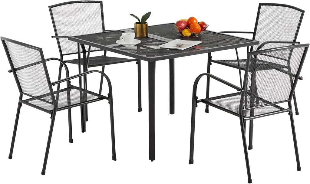 AECOJOY39.4 Outdoor Patio Dining Table and Chairs Set for 4, Square Metal Patio Table with 1.6' Umbrella Hole, All-Weather Resistant Outdoor Furniture Table Set for Patio, Backyard, Garden, Poolside