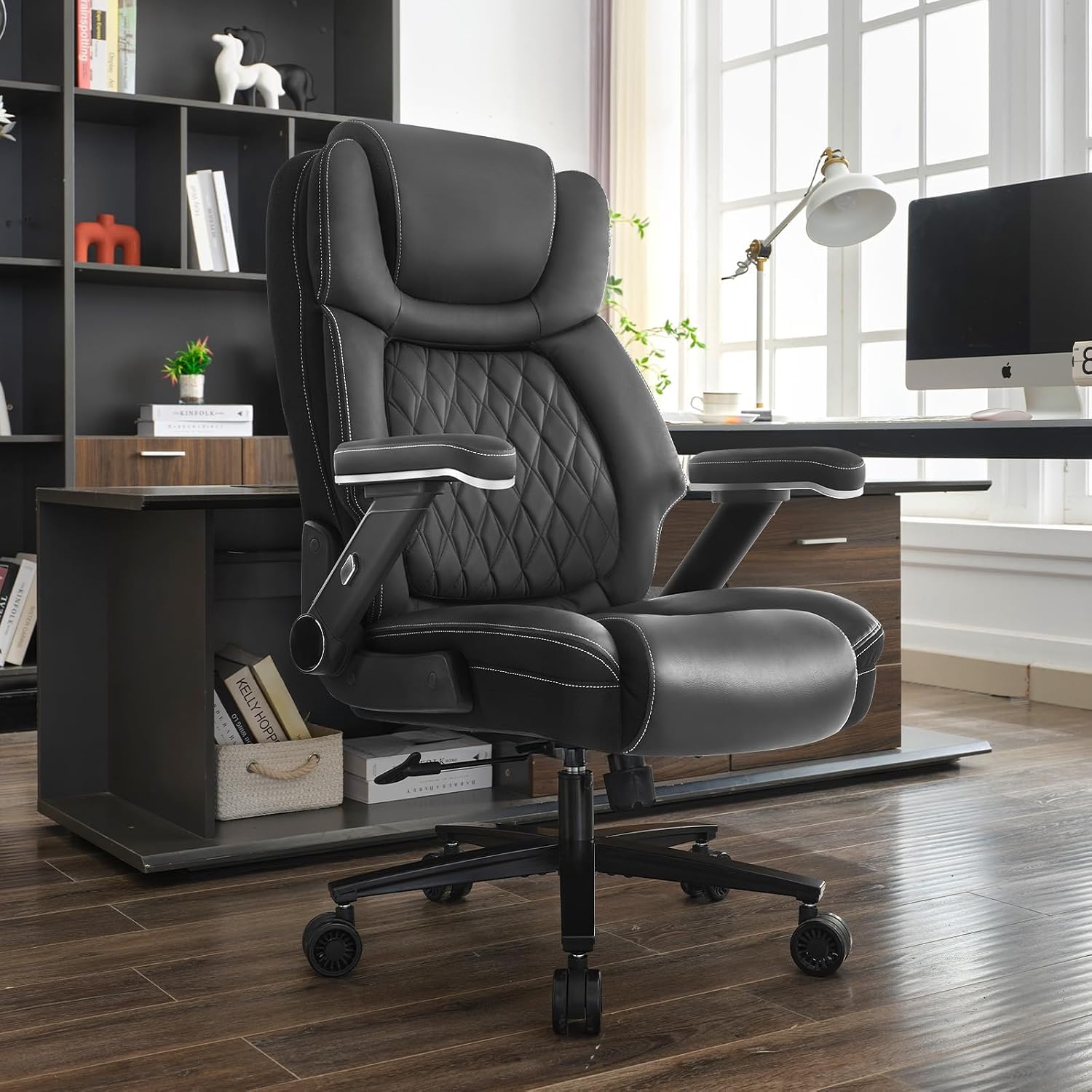 Big and Tall Office Chair, 650lbs Capacity Wide Office Chair for Heavy People, Ergonomic High Back Office Chair with Upgraded Quiet Rubber Wheel, 5D Flip Arms