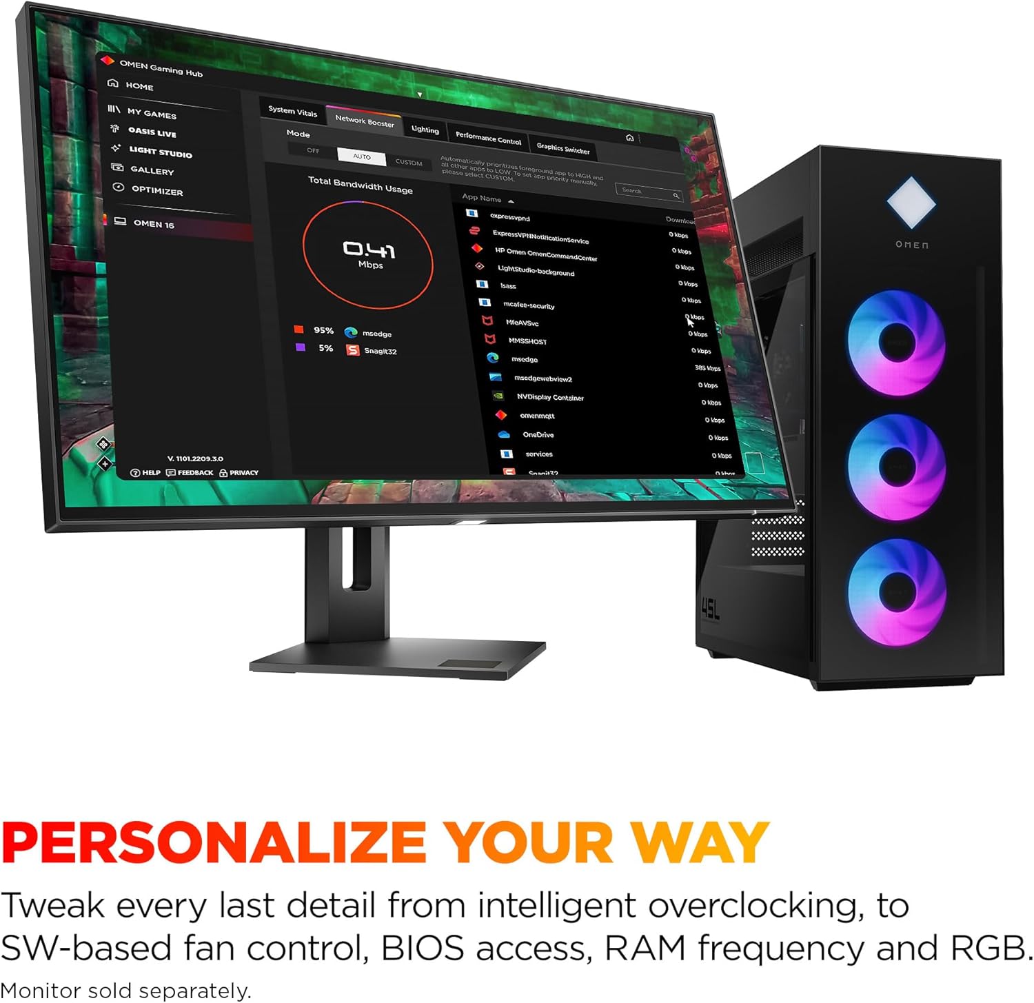 HP OMEN 45L Gaming Desktop, Intel Core Ultra 7 265K, 32 GB RAM, 1 TB SSD, NVIDIA GeForce RTX 5070 Ti, Windows 11 Pro, Microsoft Copilot, Tempered Glass, GT22-3060 (2025)
