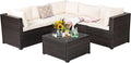 Tangkula 6 Pieces Patio Furniture Set, Outdoor Rattan Sofa Set, Wicker Conversation Set w/Tempered Glass Coffee Table & Cushions, Sectional Sofa Set for Backyard, Garden, Balcony, Poolside (Beige)