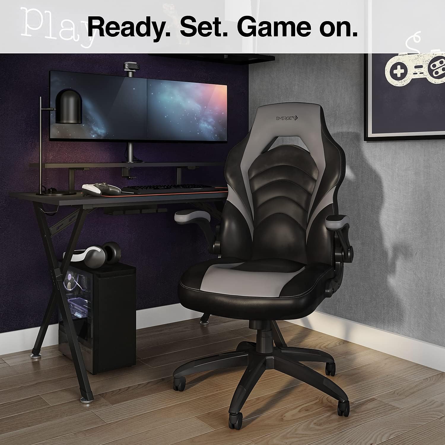 STAPLES Emerge Vortex Gaming Chair, Ergonomic, Adjustable Height, Swivel, Black, 2-Pack