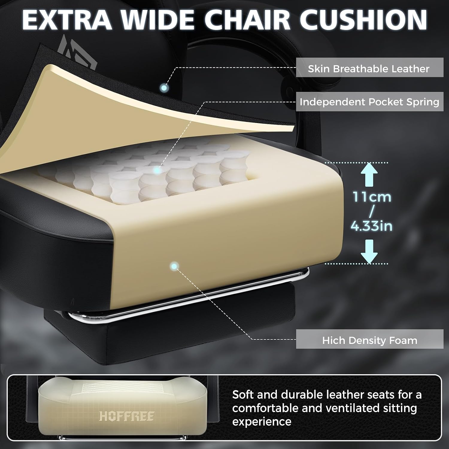 HOFFREE Gaming Chair Computer Chair with Speakers Massage Game Chairs with Footrest Bluetooth High Back Ergonomic Computer Gaming Chairs for Adults Reclining Video Gamer Chair Black
