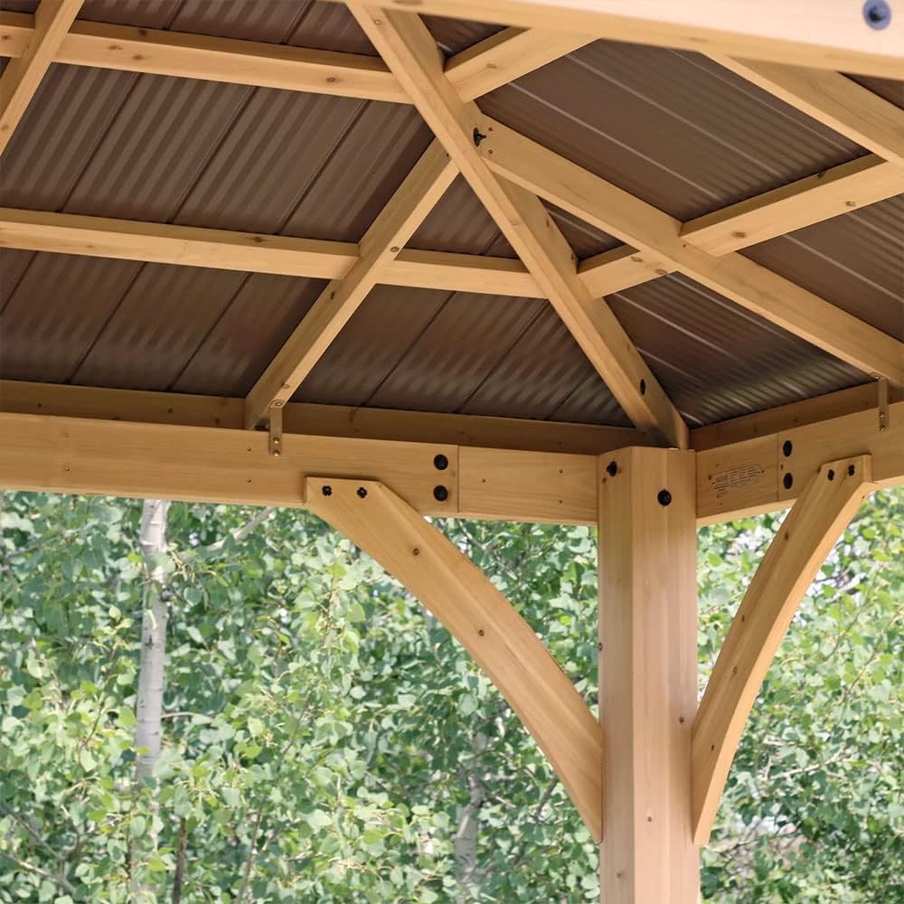 Yardistry 12 x 12 Meridian Cedar Gazebo Pavilion for Patios, Decks, Garden, Backyard, Durable, Aluminum Roof