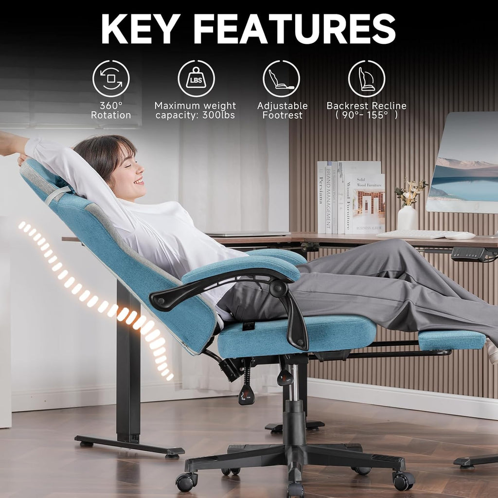 GTPLAYER Gaming Chair, Fabric Computer Office Chair with Pocket Spring Cushion, Ergonomic Office and Gaming, Video Gaming Chair with Linkage Armrests, High Back Desk Chair with Adjustable Recliner