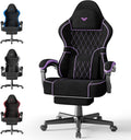 Ferghana Gaming Chair, Velvet Fabric Comfortable Computer Chair with Footrest and Linkage Armrest, Ergonomic High Back Game Chair with Massage Lumbar Support for Adult, Black/Purple