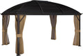 Outsunny 10' x 14' Hardtop Gazebo Canopy with Galvanized Steel Roof, Aluminum Outdoor Pavilion Gazebo with Top Hook, Netting, and Curtains for Patio, Garden, Backyard, Deck, Brown