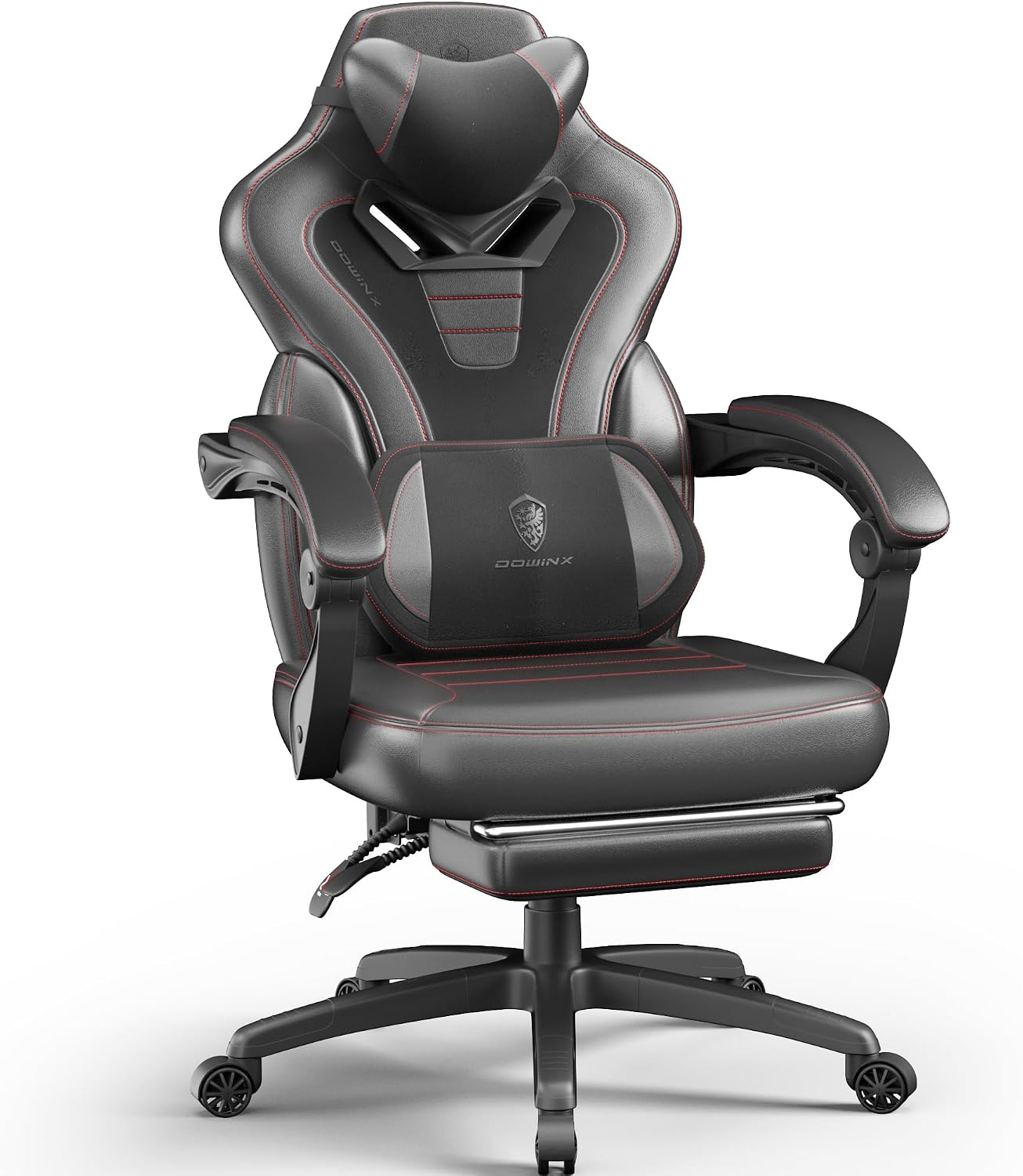 Dowinx Gaming Chair with Footrest, Game Chair for Heavy People, Gamer Chair for Adult with Massage, Computer Gaming Chair with PU, PC Game Chairs for 200lbs (Black)