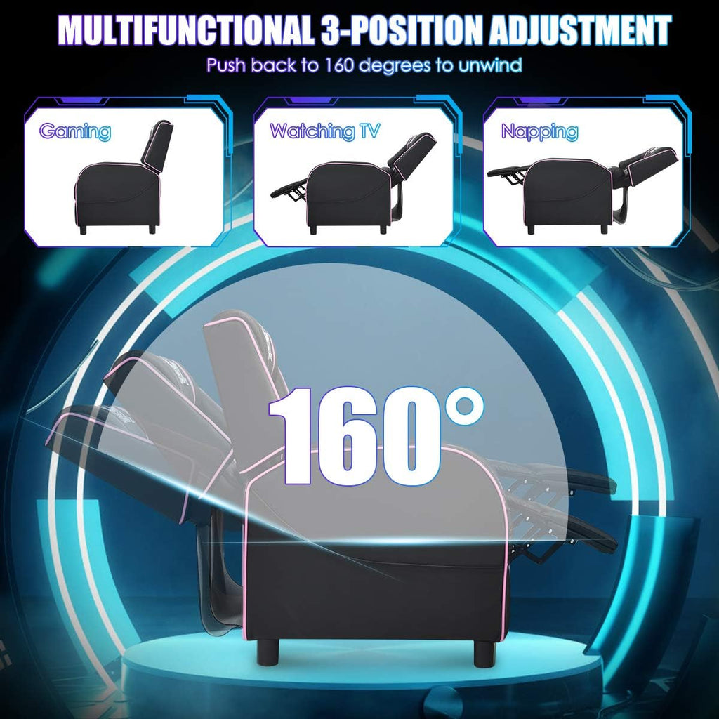 Giantex Gaming Recliner Chair, Adjustable Massage Gaming Chairs for Adults, Ergonomic Comfortable Lounge Leather Sofa w/Footrest, Remote Control & Side Pocket, Racing Style Single Sofa Recliners, Pink