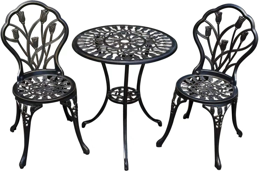 YKSY&YKSY Patio Bistro Set.Rust-Resistant Cast Aluminum Bistro Table Set with Umbrella Hole for Backyard (Tulip Copper)