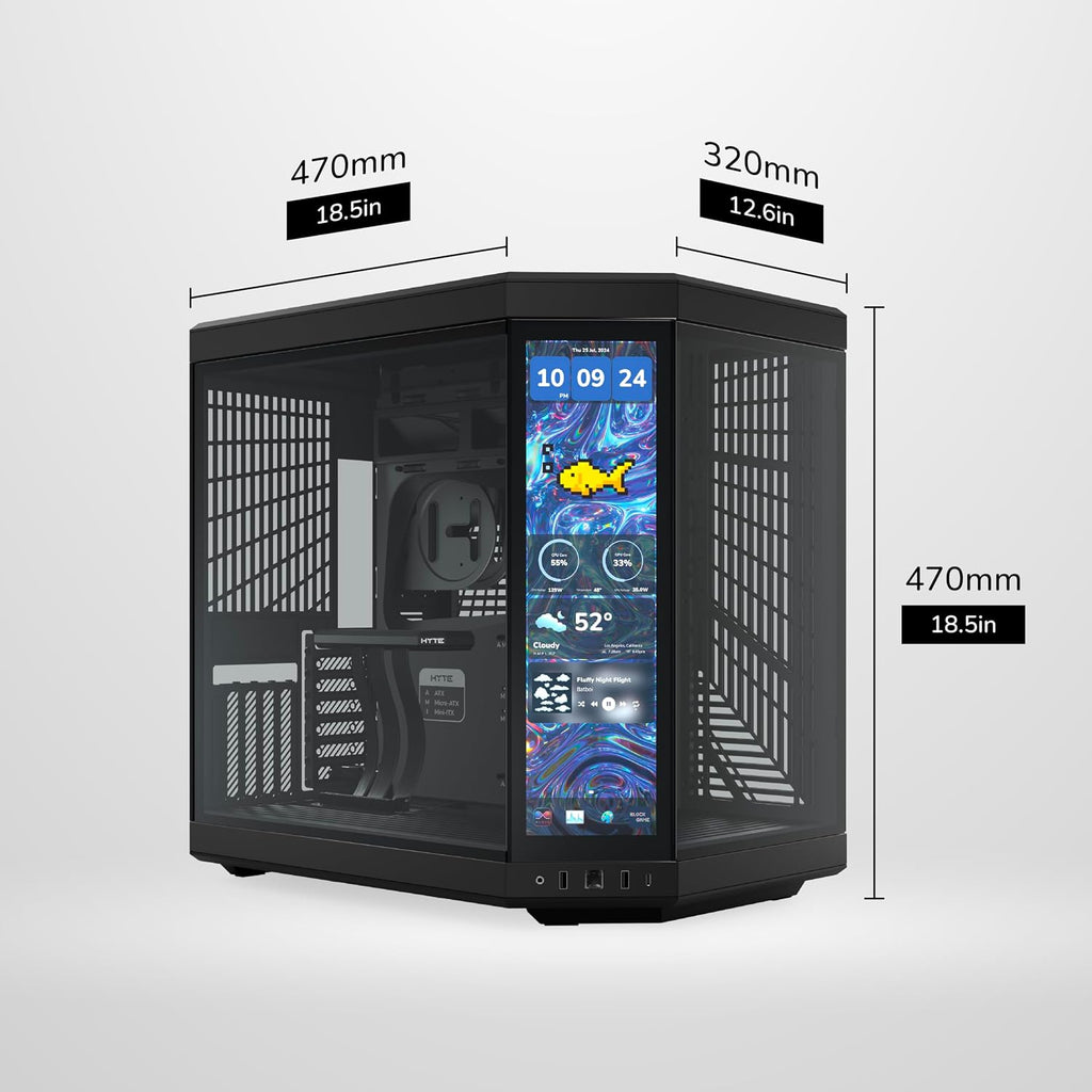 Hyte Y70 Touch Infinite Dual Chamber ATX Mid Tower Modern Aesthetic Case with Integrated 2.5K LCD Touchscreen - Pitch Black