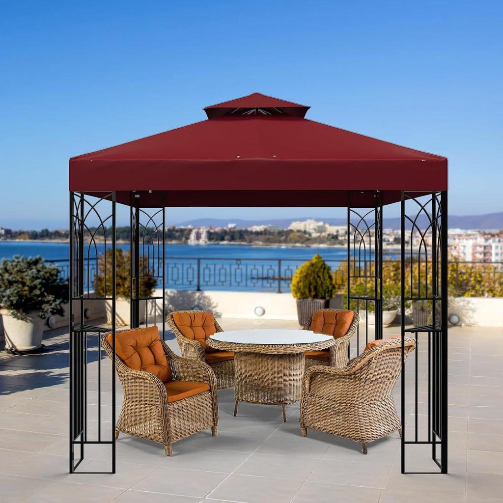 EAGLE PEAK Patio Gazebo 8x8 with Corner Shelves, Double Roof Outdoor Pavilion for Lawn, Deck, Garden and Backyard, Red