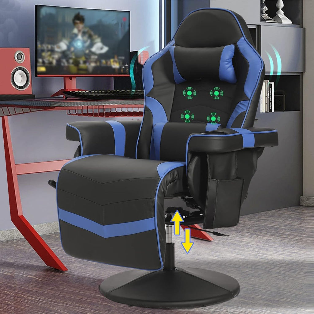 LVUYOYO Reclining Gaming Chair, Massage Gaming Chairs for Adults, High Back PU Leather Game Recliner w/Adjustable Height, Swivel Game Chair with Lumbar Support, Cup Holder, Headrest