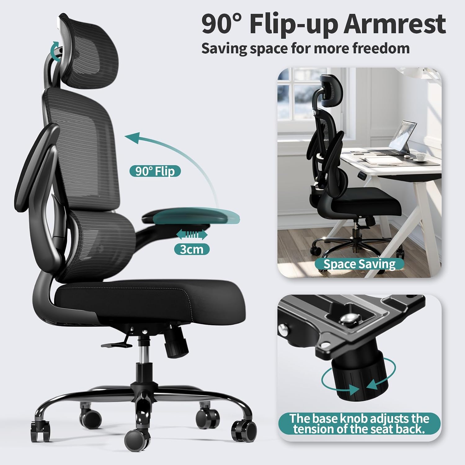 TRALT Office Chair Ergonomic Desk Chair, 330 LBS Home Mesh Office Desk Chairs with Wheels, Comfortable Gaming Chairs Black, Pack of 8