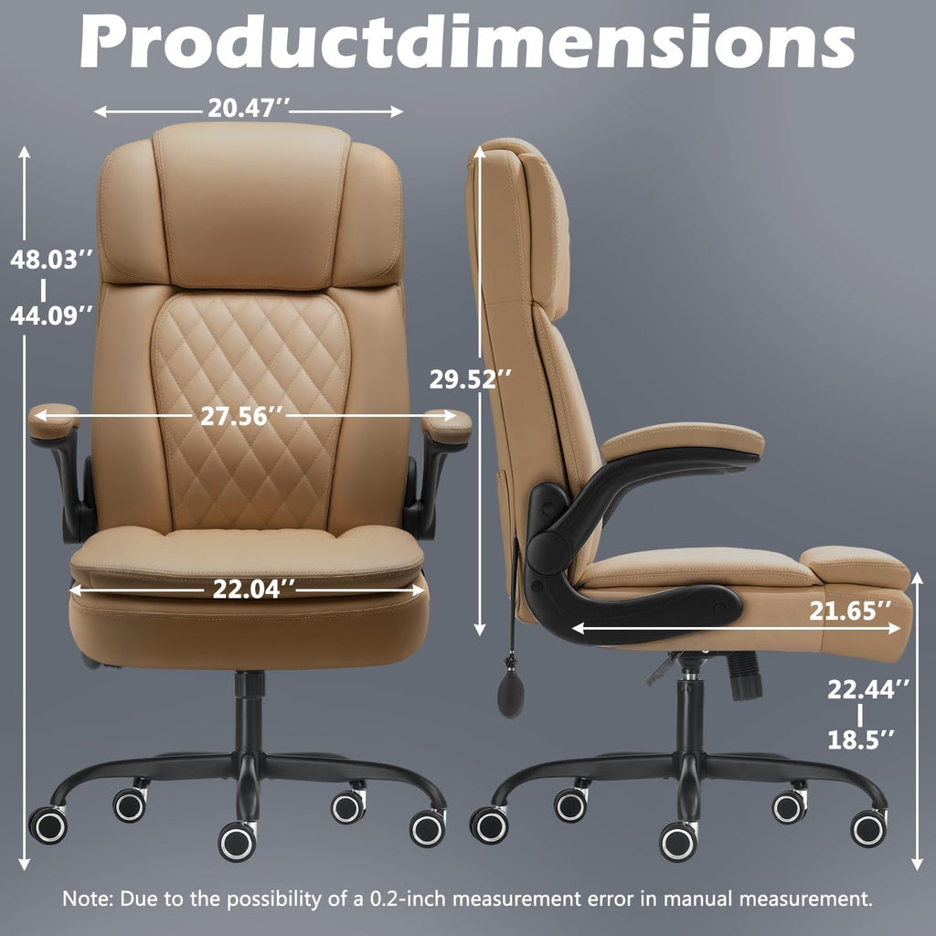 450 LBS Big and Tall Executive Office Chair with Flip up Arm, Heavy Duty Leather Computer Desk Chair,Comfortable High Back Swivel Home Office Chair with Rolling for Adults (Yellow)