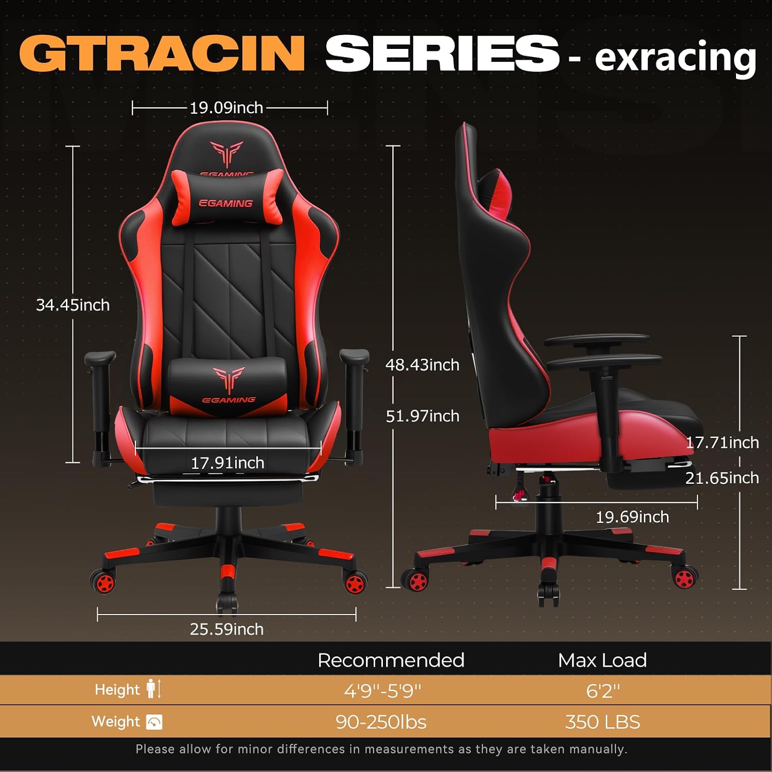 Gaming Chair with Footrest, Ergonomic High-Back PU Leather Computer Chair with 3D Adjustable Armrests, Headrest and Lumbar Support, Office Desk Chair with Diamond Stitching for Adults & Teen