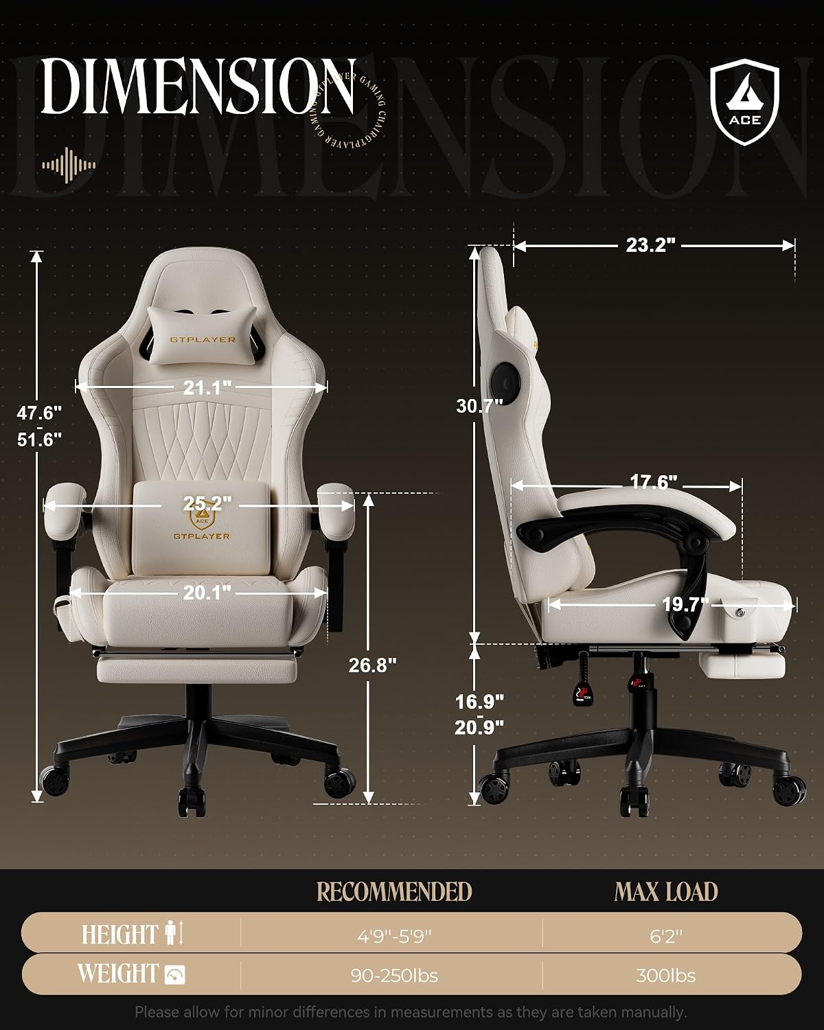 GTPLAYER Gaming Chair Bundle with Integrated Speakers, RGB Computer Speakers & USB Adapter – Ergonomic Music Chair for Surround Sound, Wireless & Complete Entertainment Setup, Ivory